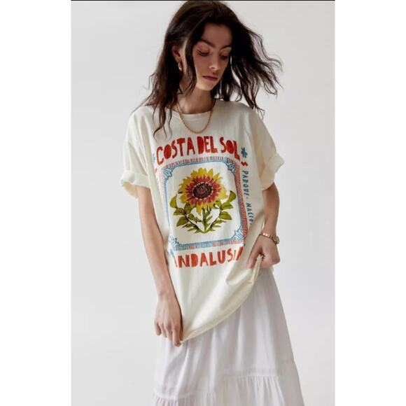 NEW! Urban Outfitters 'Costa Del Sol' T-Shirt Dress in IVORY (L/XL) - Picture 1 of 4